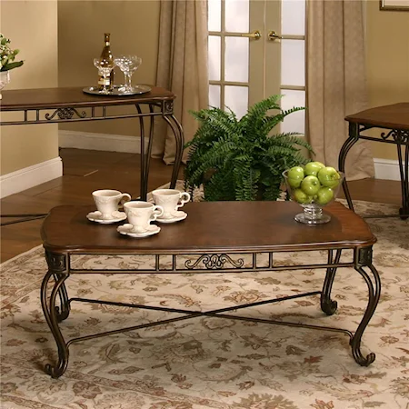 Rectangular Cherry Veneer/Golden Bronze Cocktail Table